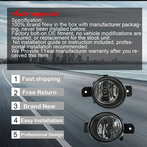 DURAFORCE Fog lamp assembly Clear Lens Front Bumper For Nissan Pathfinder 13-16 LH+RH