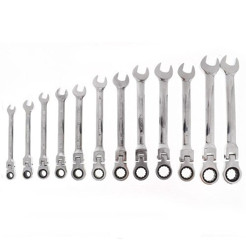 DURAFORCE 12pc Flexible Head Ratcheting Wrench Combination Spanner Tool Set 8-19mm Metric