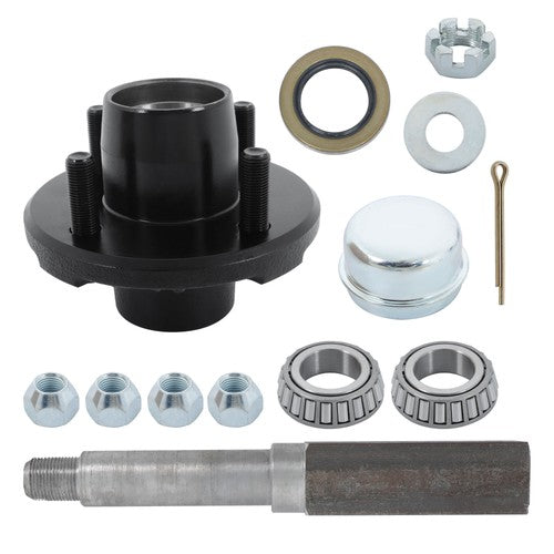 DURAFORCE 4 on 4" Bolt Circle Trailer Hub w/ Bearing Kit & 1" Square BT8 Trailer Spindle