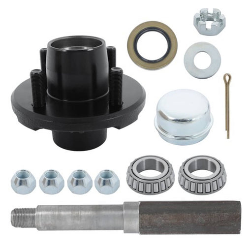 DURAFORCE 4 on 4" Bolt Circle Trailer Hub w/ Bearing Kit & 1" Square BT8 Trailer Spindle