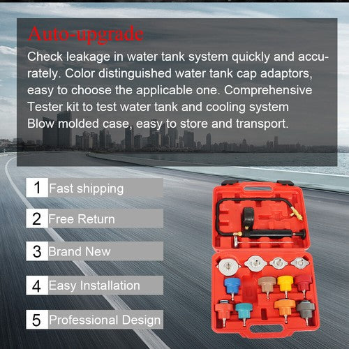 DURAFORCE 14pcs Cooling System Radiator Pressure Detector Coolant Antifreeze Leak Test Set
