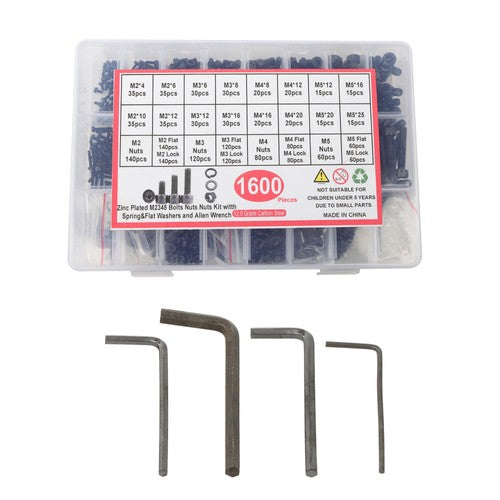 DURAFORCE 1600Pcs Metric Screw Assortment,M2 M3 M4 M5 Screws Nuts and Bolts Assortment Kit