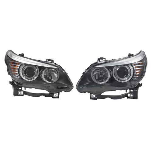 DURAFORCE Right+Left Black Halogen Clear Headlight Assembly For BMW 528i 2008 2009 2010