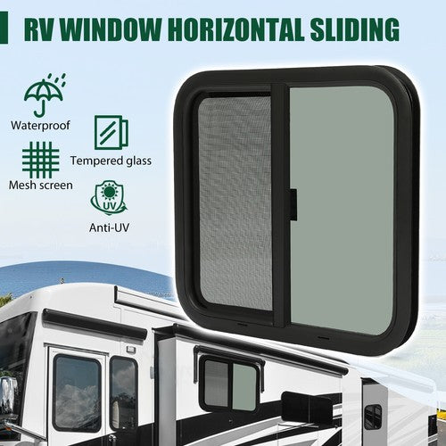 DURAFORCE 24" x 22" RV Window Fit For Camper Trailer Horizontal Sliding Window Breathable