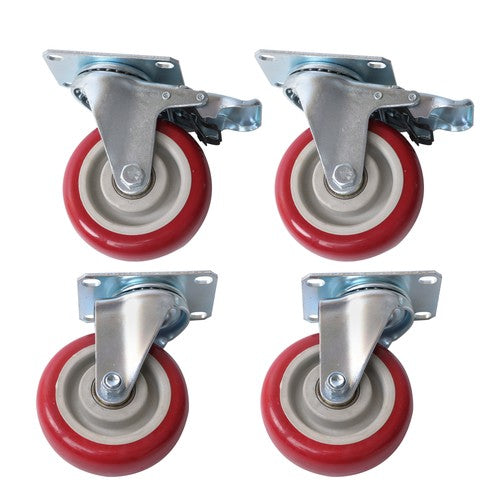 DURAFORCE 4 pcs 4-inch universal casters red (2 with brakes and 2 without brakes)
