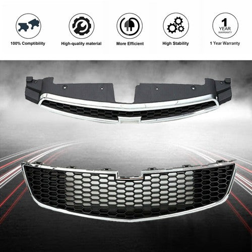 DURAFORCE Front Upper Lower Grille Grill Black Plastic Trim For Chevrolet Cruze 2011-2014