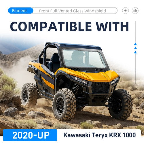 Front Windshield Glass Window with Vent Wipers for Kawasaki Teryx KRX 1000 2020 2026