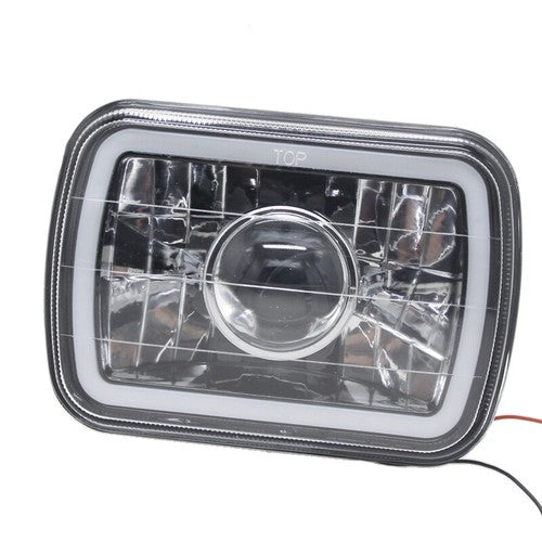 7" Inch 7X6 LED White CCFL Halo Diamond Cut Gray Lens Projector Headlights