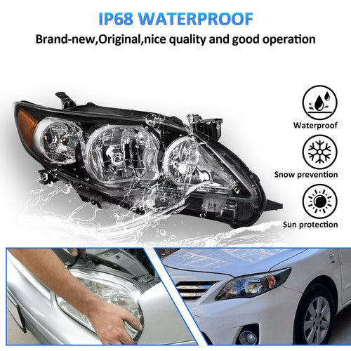 For 2011 2012 2013 Toyota Corolla Headlights Headlamp Pair Black Housing  LE XLE