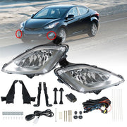 DURAFORCE Front Bumper Fog Lights Lamps+Wiring+Switch For 2011-2013 Hyundai Elantra Clear