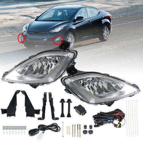 DURAFORCE Front Bumper Fog Lights Lamps+Wiring+Switch For 2011-2013 Hyundai Elantra Clear