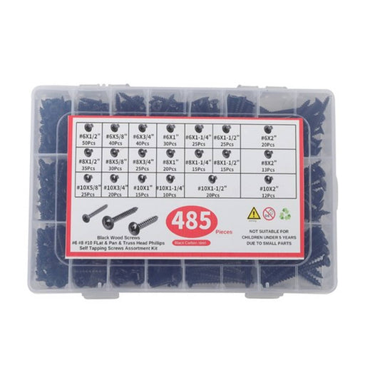DURAFORCE 485Pcs Flat,Truss,Phillips Round Head wood screws W/20 Screw Size #6, #8, #10
