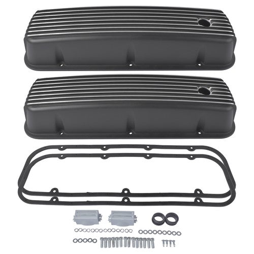 DURAFORCE 3-11/16" Tall Finned Valve Covers Black for Chevy BBC 396 402 454 502 1965-1995