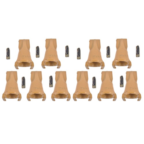 DURAFORCE 10 Pk Bucket Teeth with Flex Pins Yellow V23SYL V23PN for Drill Press Excavator