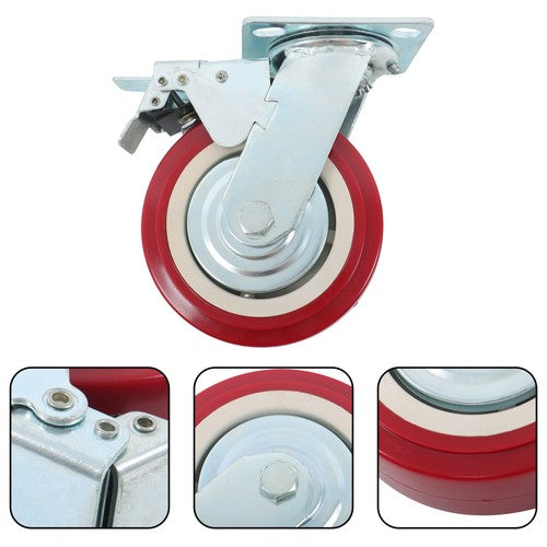 DURAFORCE 4 Pack 6' x 2' Heavy Duty Caster Wheel Swivel Plate PU With Brake Wheels