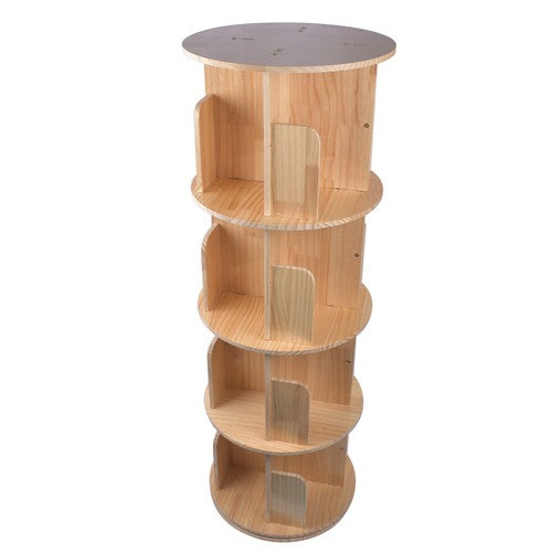 DURAFORCE Rotating Bookshelf 360 Degrees 4 Tier Stackable Solid Wood Bookshelf for Home