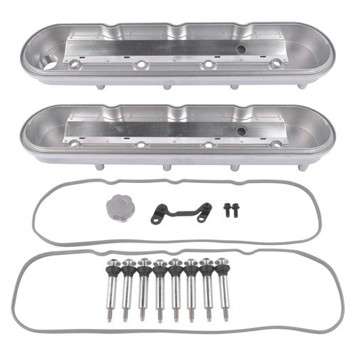 DURAFORCE GM LS Cast Aluminum Tall Silver Pair Valve Covers w/ Coil Mounts For LS1 LS2 LS3