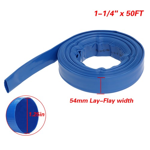 DURAFORCE Discharge Hose 1-1/4" x 50FT PVC，Fabric Lay Flat Hose With 2 Clamps，Blue