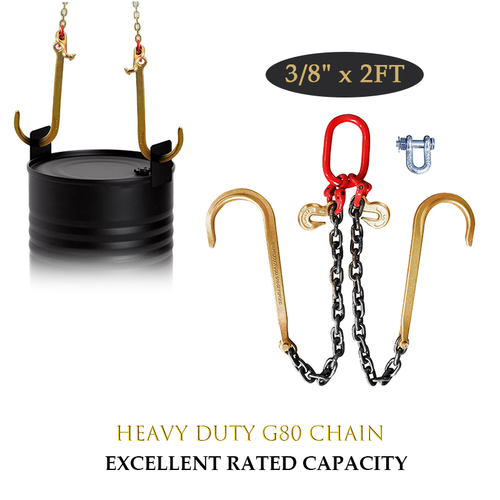 DURAFORCE Steel G80 3/8" x 2' Trailer Tow Chain J Hook V-Type Grab Hook Wrecker Truck Tie