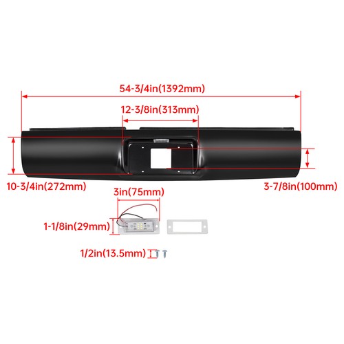 Rear Bumper Roll Pan With Led License Light For 1994-2003 Chevy Gmc S10 Sonoma