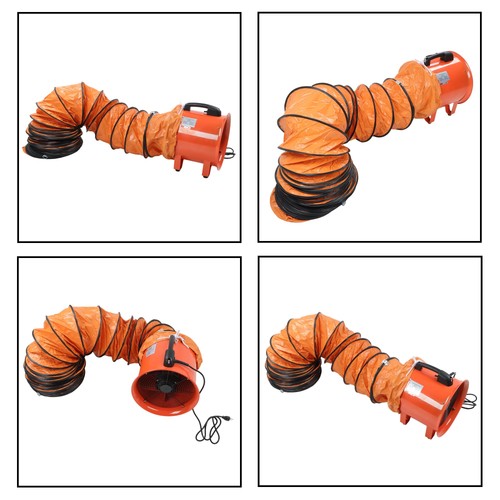 DURAFORCE Portable Blower Steel 10 Inch, 1520 CFM 320W Industrial Orange 33ft Ducting