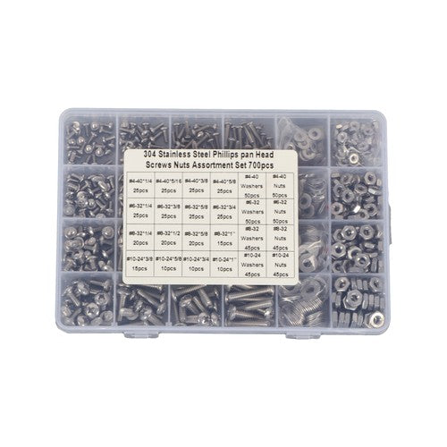 DURAFORCE 700 Pack Stainless Steel nut and bolt combination kit 4-40#6-32#8-32#10-24