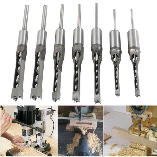 DURAFORCE 7 Pcs Woodworking Square Hole Mortise Drill Bit High Speed Steel Chisel Bit