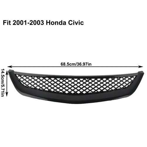 DURAFORCE Fits 2001-2003 Honda Civic Sedan Front Mesh Grille & Clear Lens Fog Lights Lamps