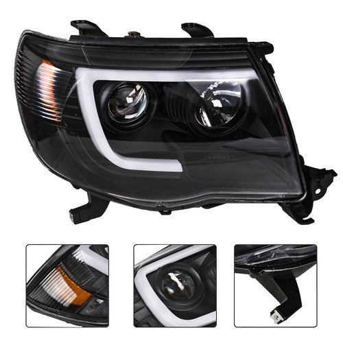 DURAFORCE Pair Headlights Front Grille Chrome Shell W/Black Insert For 05-11 Toyota Tacoma