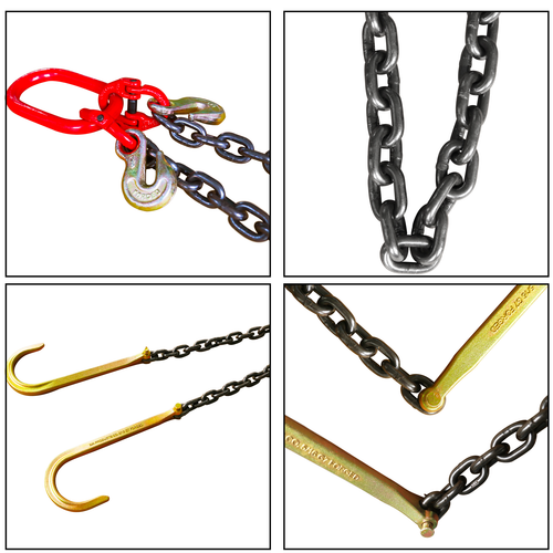 Steel G80 3/8" x 2' Trailer Tow Chain J Hook V-Type Grab Hook Wrecker Truck Tie