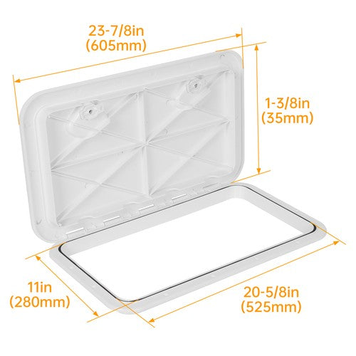DURAFORCE 24"X14" White Marine Boat Hatch Deck Access Hatch Lid 180 Hinge Recessed Handle