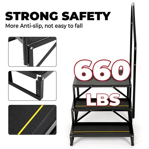 3 Step Anti-Slip 660lbs Stair With Handrail for RV Camper Hot Tub Portable