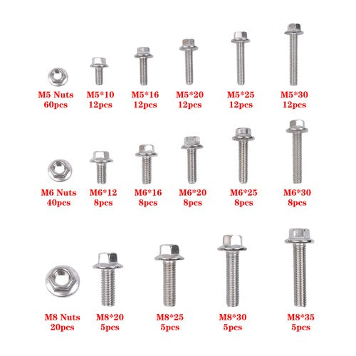 DURAFORCE 240 Pcs Flanged Stainless Steel Bolts and Nuts Kit M5, M6, M8 Metric Assortment