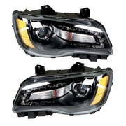 DURAFORCE Headlight Black Pair Projector For Chrysler 300 11-14 Passenger + Driver Side