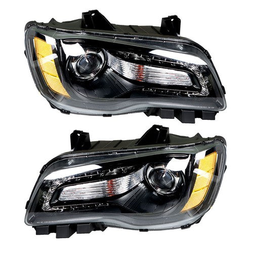DURAFORCE Headlight Black Pair Projector For Chrysler 300 11-14 Passenger + Driver Side
