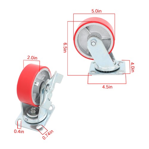 DURAFORCE 5"X 2" Heavy Duty Casters -Polyurethane Caster with Capacity up to 3200 LBS