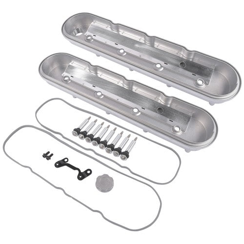 DURAFORCE GM LS Cast Aluminum Tall Silver Pair Valve Covers w/ Coil Mounts For LS1 LS2 LS3