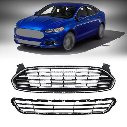 DURAFORCE New For Ford Fusion 2013-2016 2pcs Chrome Grill Front Upper & Lower Grille Kit