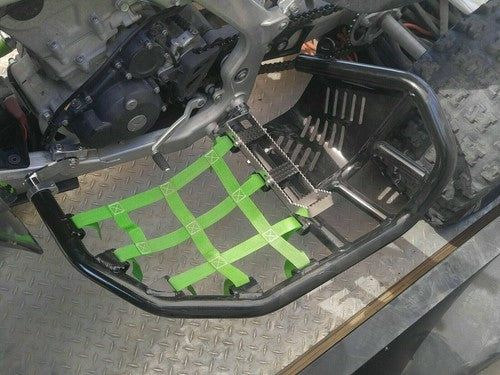 DURAFORCE Black Nerf Bars Green Net For Kawasaki KFX450R 2008-2015 Pro Peg Heel Guard