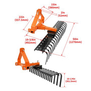 DURAFORCE 3-Point Landscape Rock Rake 50" For Cat 0 Tractor Attachment Soil Gravel Lawn
