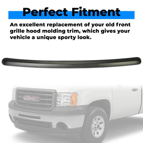 Black Front Hood Molding Trim for 07-13 GMC Sierra 1500 2500HD 3500 HD