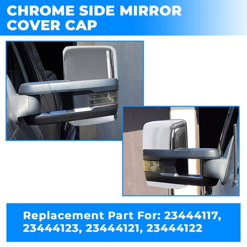 Pair Chrome Tow Mirror Cap Cover for 2014 2018 2019 Chevy Silverado GMC Sierra