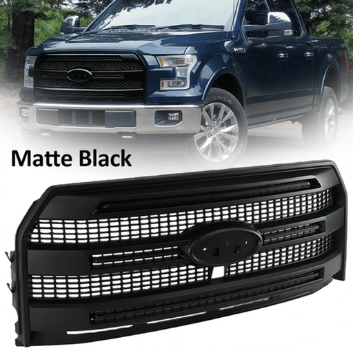 DURAFORCE Front Upper Grille for Ford F-150 Platinum 2015-2017 Camera Hole Matte Black