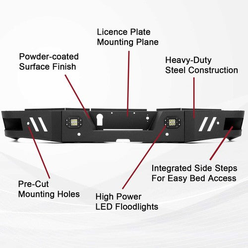 Rear Bumper Steel with LED Lights Bolt Kits for Ram 2500 3500 2010-2018 2019-2024