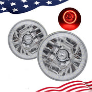 DURAFORCE 5-3/4"Inch Round LED Red Halo Style Halogen Crystal Clear Headlights Angel Eye