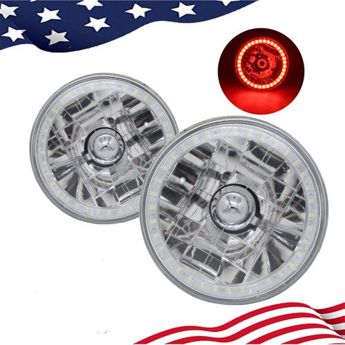 DURAFORCE 5-3/4"Inch Round LED Red Halo Style Halogen Crystal Clear Headlights Angel Eye