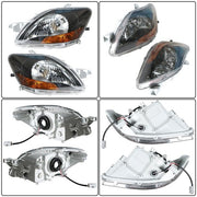 DURAFORCE Left & Right Pair Headlights Headlamps Black Housing For Toyota Yaris 2007-2012