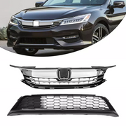 DURAFORCE Front Bumper Grille Upper Lower 2PCS for 2016 2017 Honda Accord Sedan 4D