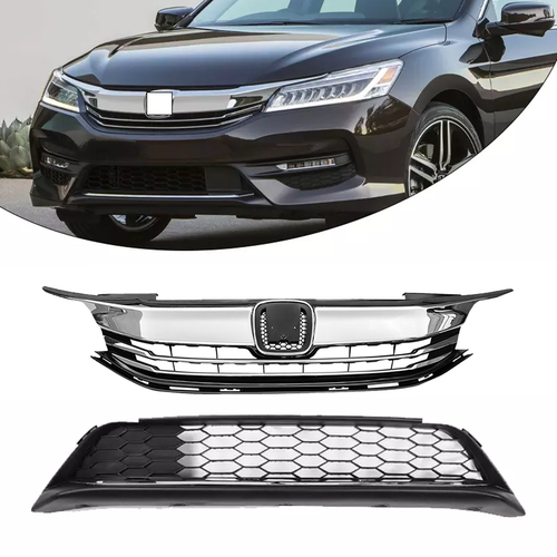 DURAFORCE Front Bumper Grille Upper Lower 2PCS for 2016 2017 Honda Accord Sedan 4D