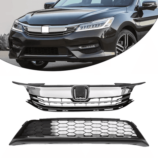 DURAFORCE Front Bumper Grille Upper Lower 2PCS for 2016 2017 Honda Accord Sedan 4D